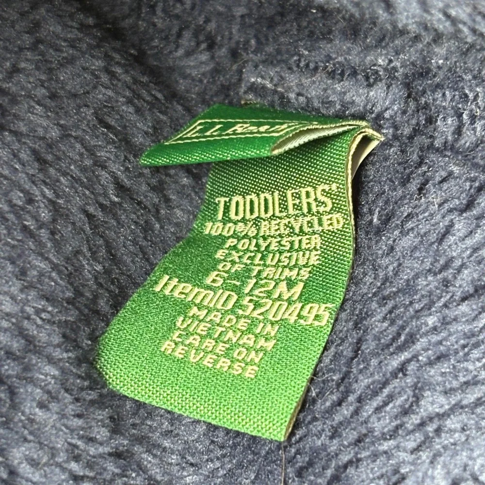LL Bean Toddler Hat and Mittens Set Navy Blue Fleece Bear Ears 6-12M‎ Hi-Pile